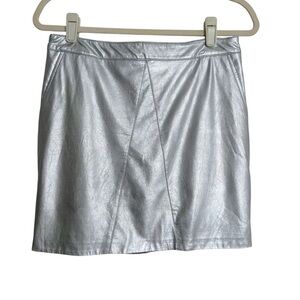 BARDOT Alexis Faux Leather Silver‎ Mini Skirt Metallic Glam Statement Size 10